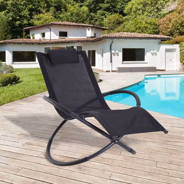 Outsunny Orbital Sun Lounger Rocking Chair in Black Steel