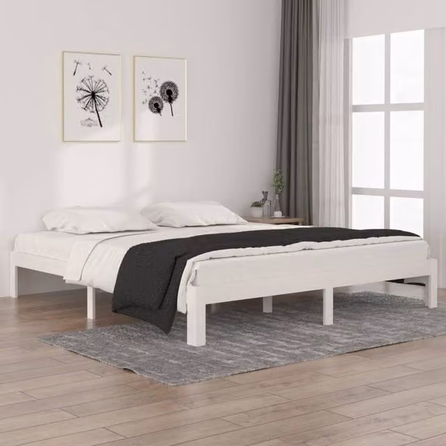 Berkfield Home Super King Size Solid Pine Wood Bed Frame in White, W/D/H: 180 x 200 cm