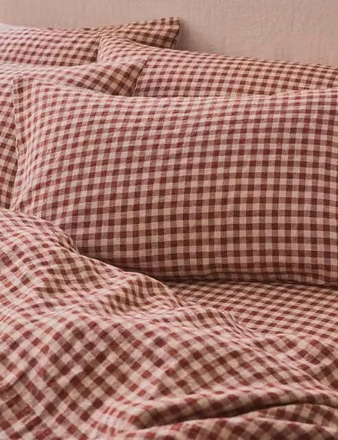 Piglet In Bed Linen Rich Gingham Pillowcase Set in Red Mix
