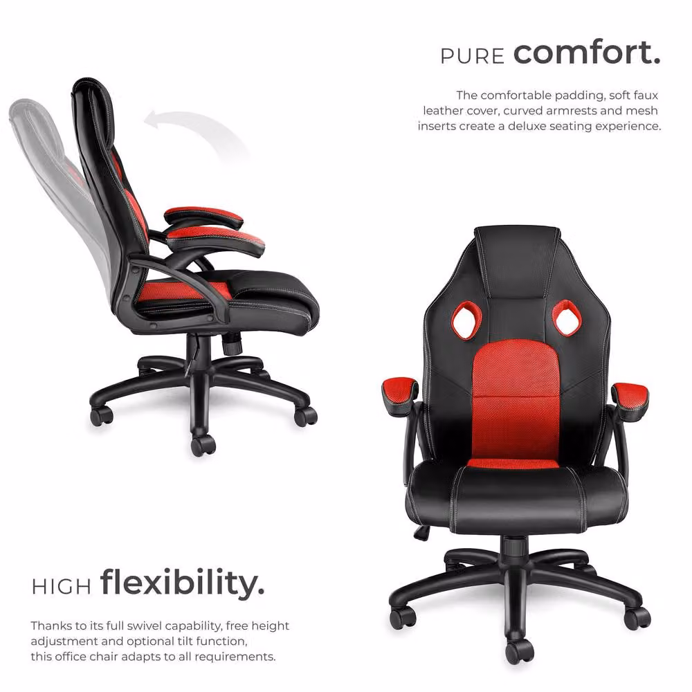 tectake Mike Gaming Chair in Red with Synthetic Leather and Fabric Finish – 3