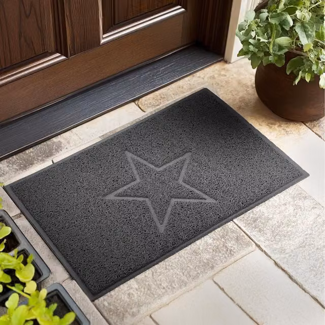 NICOMAN Star Embossed PVC Spaghetti Coil Doormat, Anthracite Grey, W: 120 cm, D: 80 cm