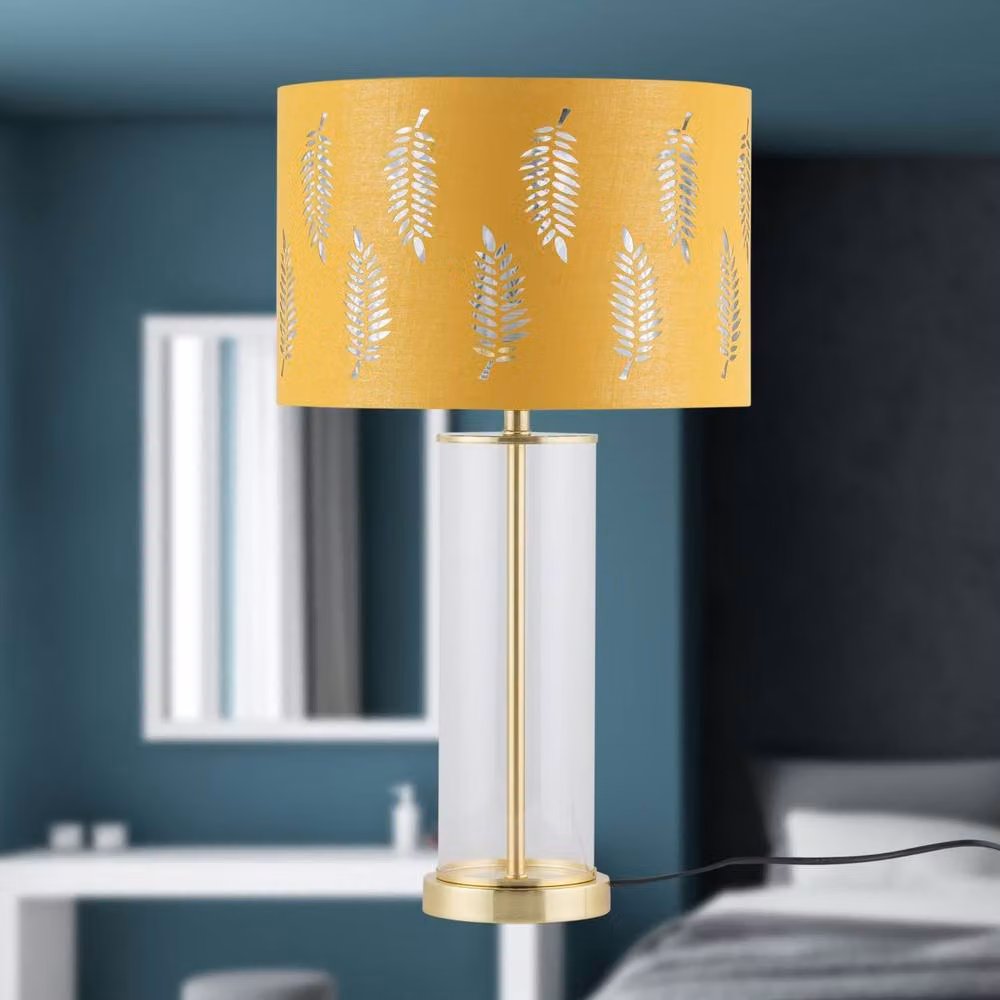 First Choice Lighting Aura Set of 2 Table Lamps in Gold and Satin Brass with Ochre Fern Cut Out Glass Shades – 2