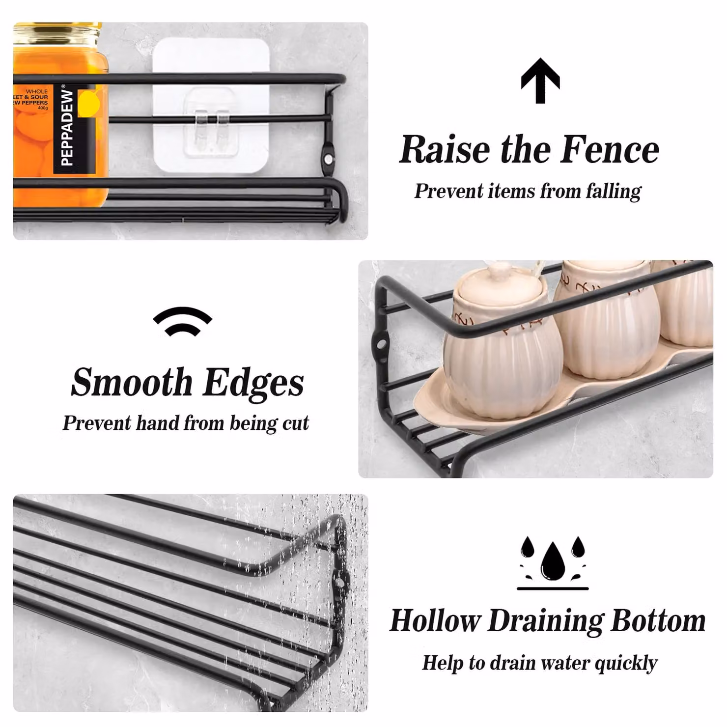 Living and Home Set of 2 Matt Black Metal Wall-Mounted Kitchen Spice Racks – 5