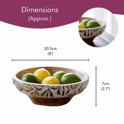 Paper High Antique White Leaf Design Mango Wood Serving Bowl – 3