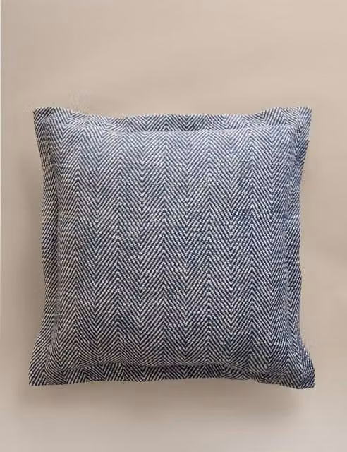 M&S Pure Cotton Herringbone Square Cushion in Slate Blue