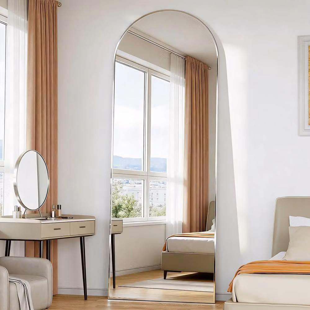 CASSILANDO Modern Silver Arch Floor Mirror, Standing or Hanging, H 162 cm x W 53 cm x D 1.4 cm – 2
