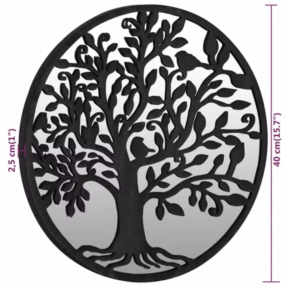 Berkfield Home Round Black Metal Wall Mirror, Diameter: 40 cm, Depth: 2.5 cm – 5