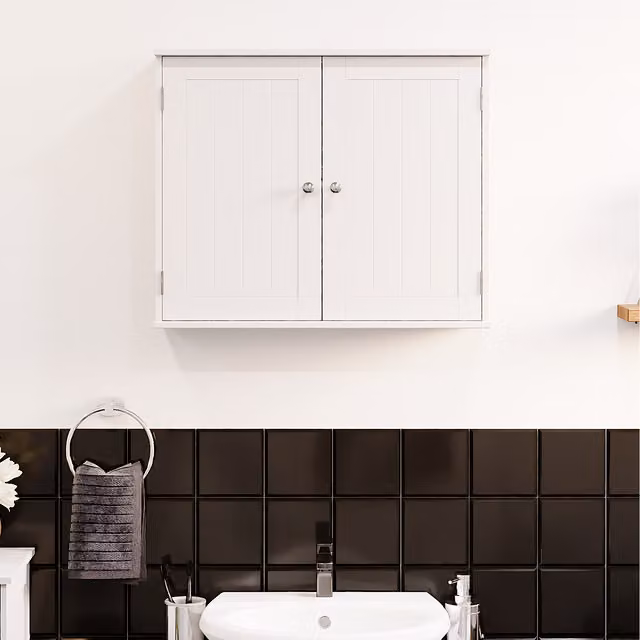 Priano White 2 Door Wall Mounted Bathroom Cabinet with Hinged Doors and Internal Shelves