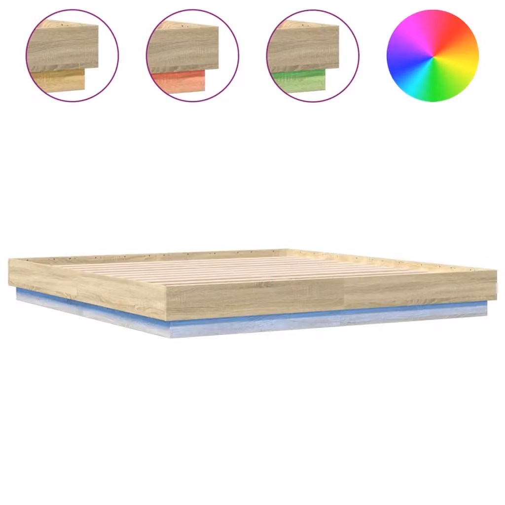 Berkfield Home Modern Bed Frame with LED Under-Bed Lighting and USB Charging Port in Sonoma Oak Brown, W/D/H: 200 x 200 cm – 2