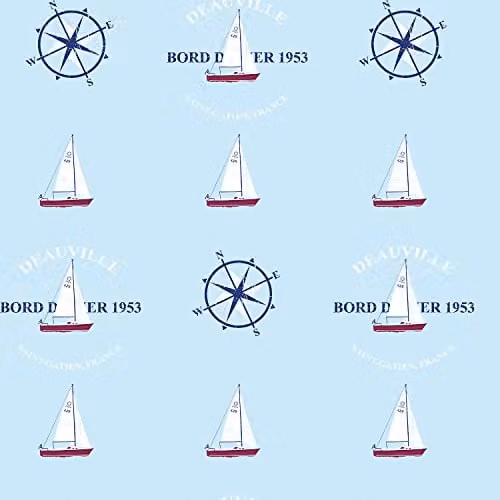 Galerie Deauville 2 Boats Design Non-Woven Wallpaper, Sky Blue, W: 53 cm, L: 10 m – 1