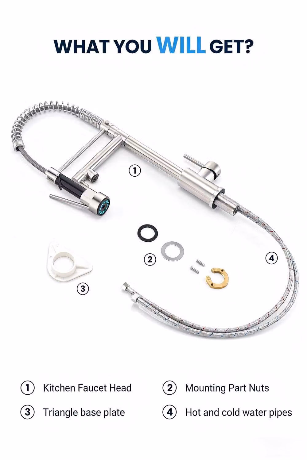 JANLEMNY Stainless Steel Kitchen Mixer Tap with Pull Out Spray and Swivel Spout in Silver – 4