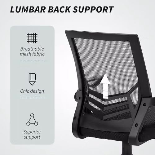 VINSETTO Modern Fabric Swivel Task Chair with Armrests and Castors, Black – 5