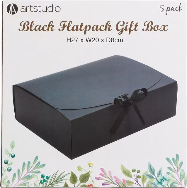 Art Studio Pack of 5 Black Paper Flatpack Gift Boxes for Weddings and Parties