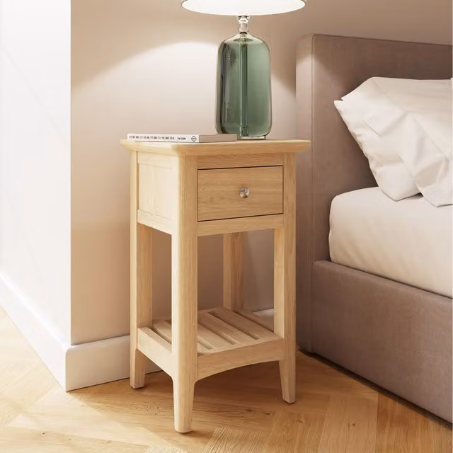 FWStyle Ready Assembled 1 Drawer Bedside Table Nightstand in Natural Ash