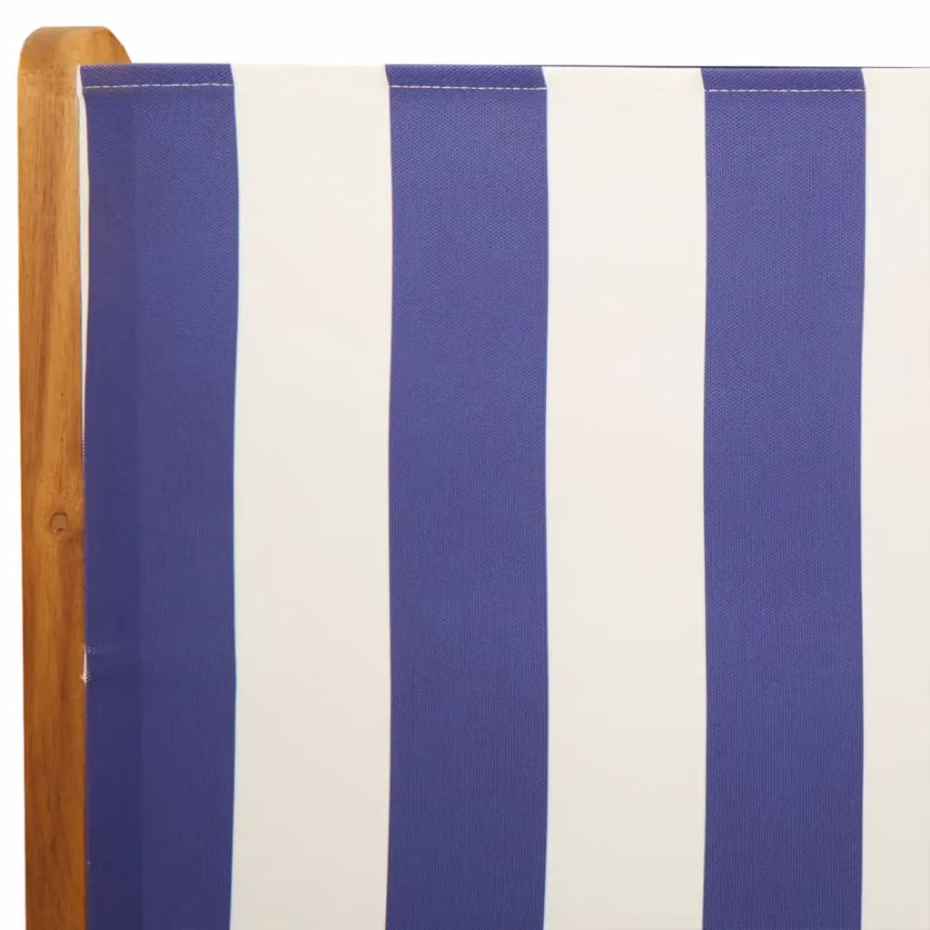 Berkfield Home Set of 4 Reclining Garden Chairs in Blue and White Striped Fabric with Lacquered Acacia Wood – 4