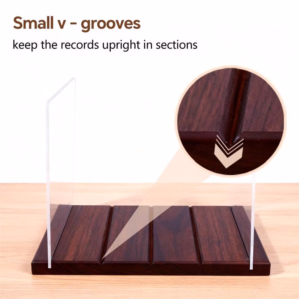Nordara Premium Acrylic and Wood Vinyl Record Storage Holder in Brown – 3