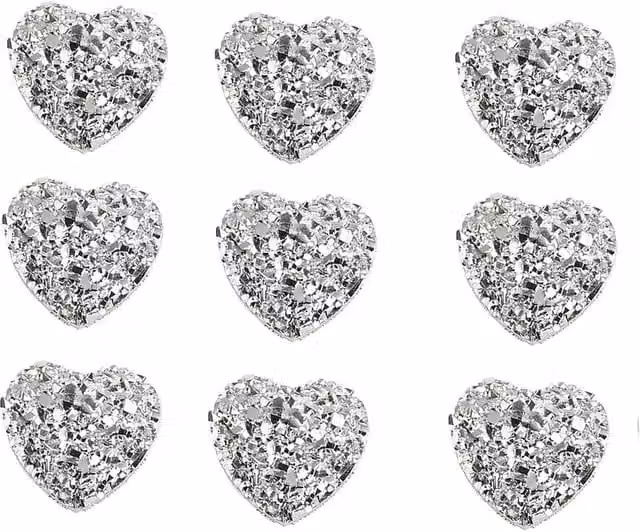 Syntego Pack of 40 Silver Heart Resin Embellishments Flat Back Gems