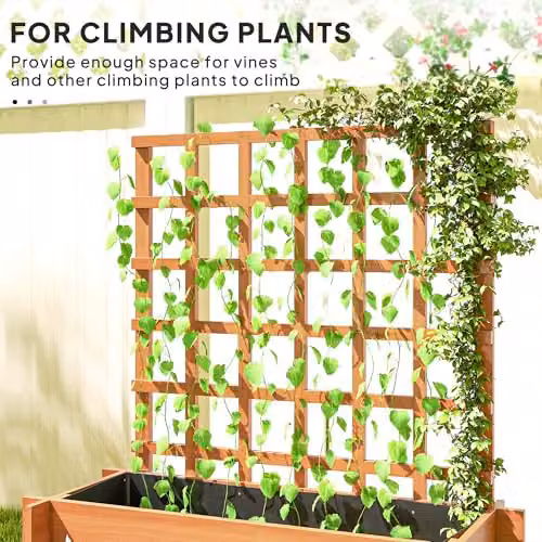 Outsunny 3 Tier Wooden Raised Garden Bed with Trellis for Climbing Plants, Brown – 3