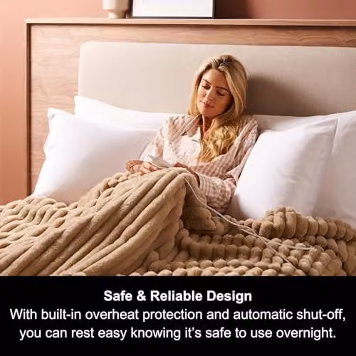 Morphy Richards EverCosy Luxury Striped Fleece Electric Heated Throw in Beige, W/D: 160 x 130 cm – 13