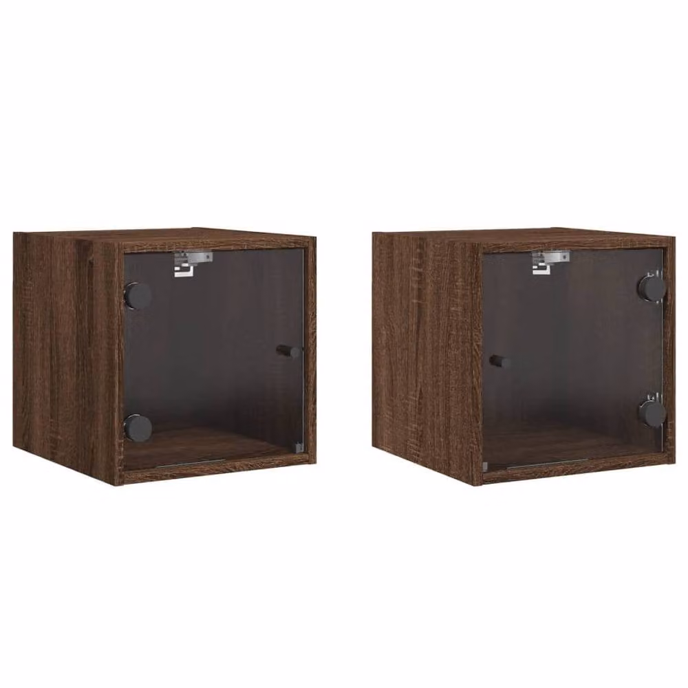 Berkfield Home Elegant Bedside Cabinets with Glass Doors, 2 Pack, Brown Oak, W/D/H: 35 x 37 x 35 cm – 3
