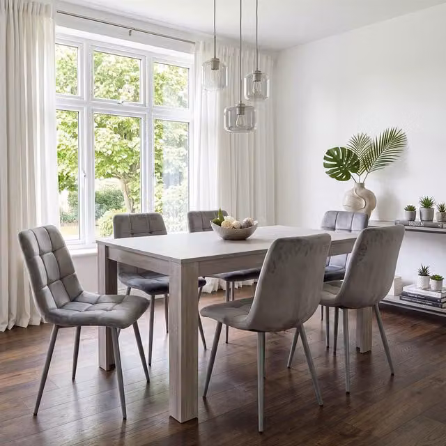 Kosy Koala Modern Rectangular Dining Table and 6 Chairs Set in Grey