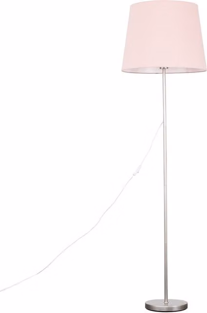 ValueLights Modern Floor Lamp with Extra Large Pink Fabric Shade in Brushed Chrome Metal Finish