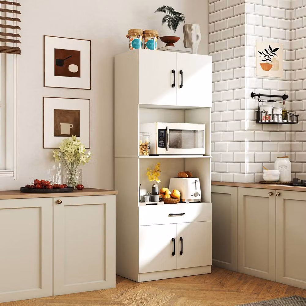 Gymax White Kitchen Pantry Cabinet with Charging Station and Internal Shelves and Drawers, Height: 168 cm – 2