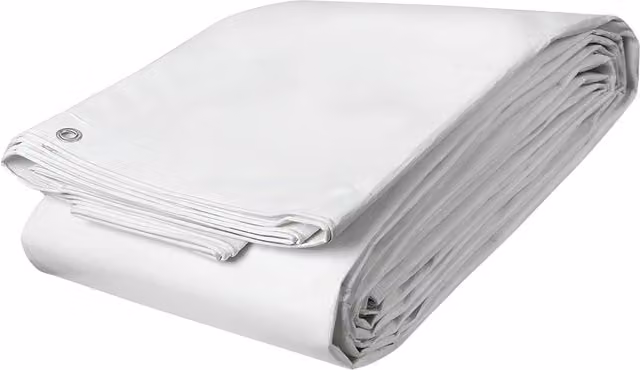 SolaDirect Heavy-Duty Waterproof Tarpaulin Groundsheet with Eyelets, White, 5 x 8 m