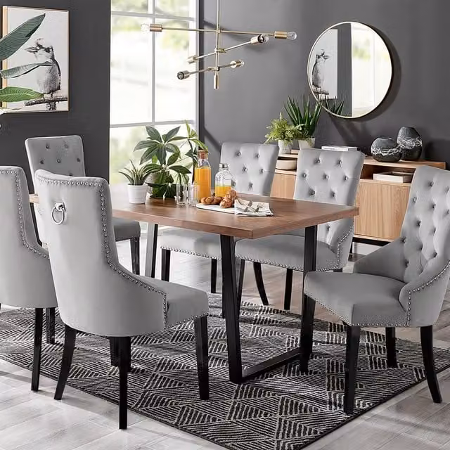 FurnitureboxUK Kylo Brown Wood Effect Rectangular Dining Table and 6 Grey Velvet Belgravia Chairs with Black Legs – 2
