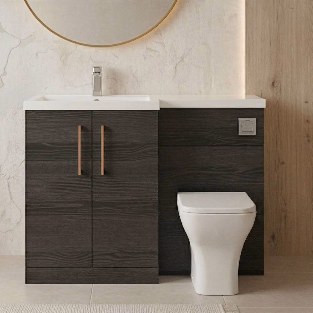 Balterley Modern Matt Black Woodgrain Left-Hand Vanity and WC Unit Combination W: 110 cm, H: 84 cm – 7