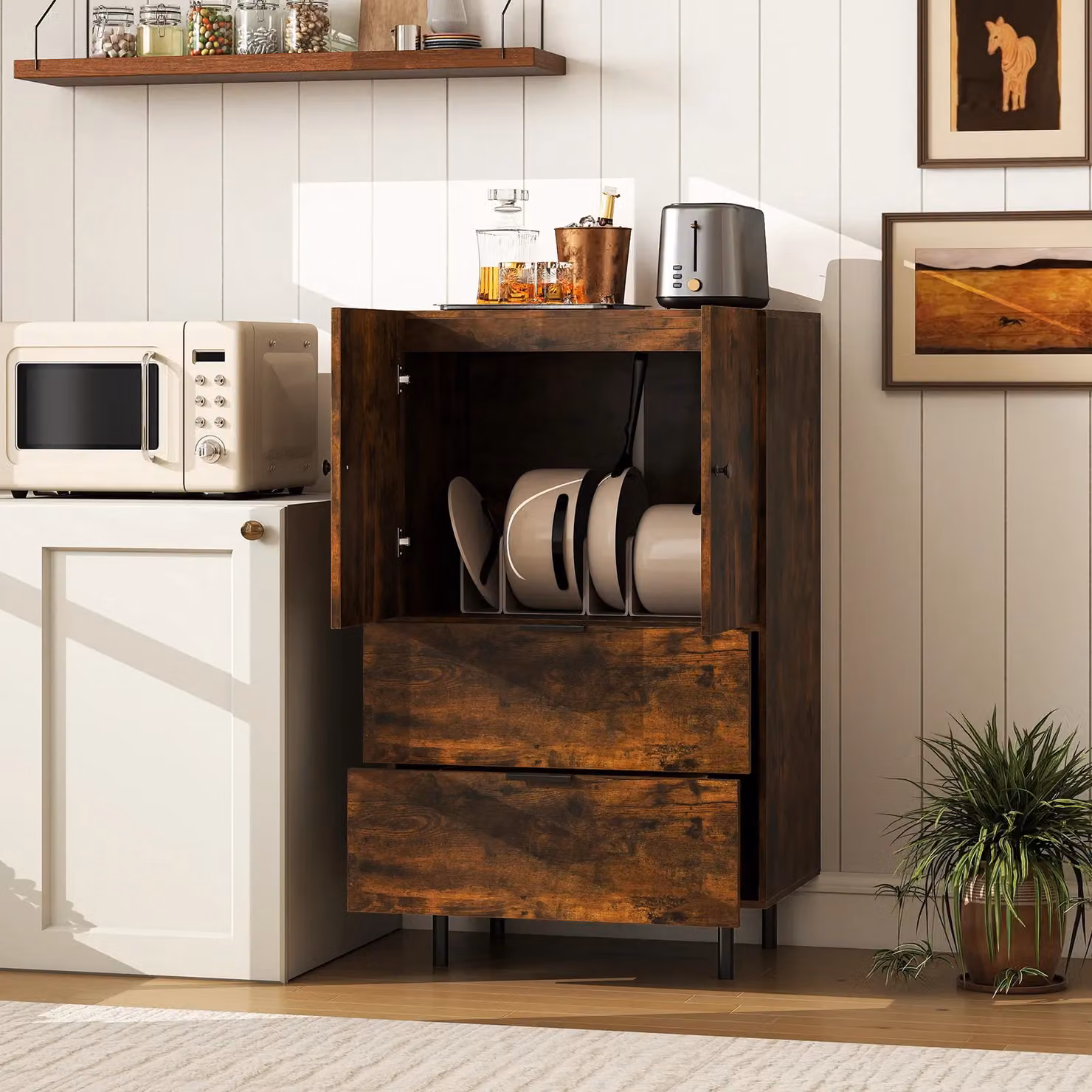Gymax Industrial Sideboard Buffet Cabinet with 2 Doors and Drawers in Brown – 3