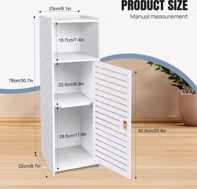 FLAVORA White Slim Corner Floor Cabinet in Wood, H 78 x W 22 x D 23 cm