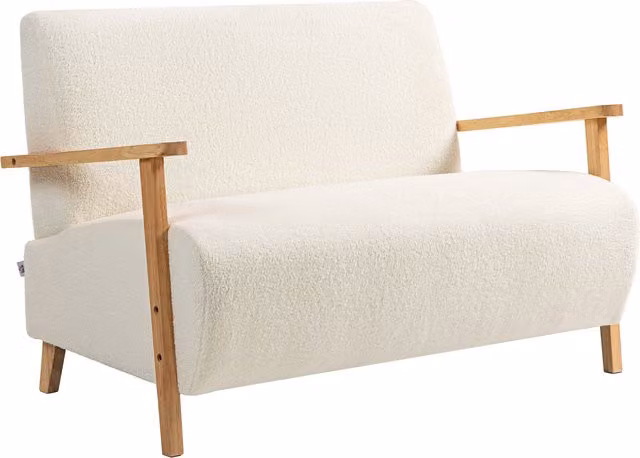 HOMCOM Small 2 Seater Sherpa Fabric Sofa Settee in White