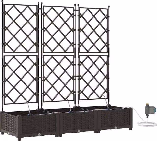 Berkfield Home Garden Planters with Water Irrigation System, 3 Piece Set, Brown – 1