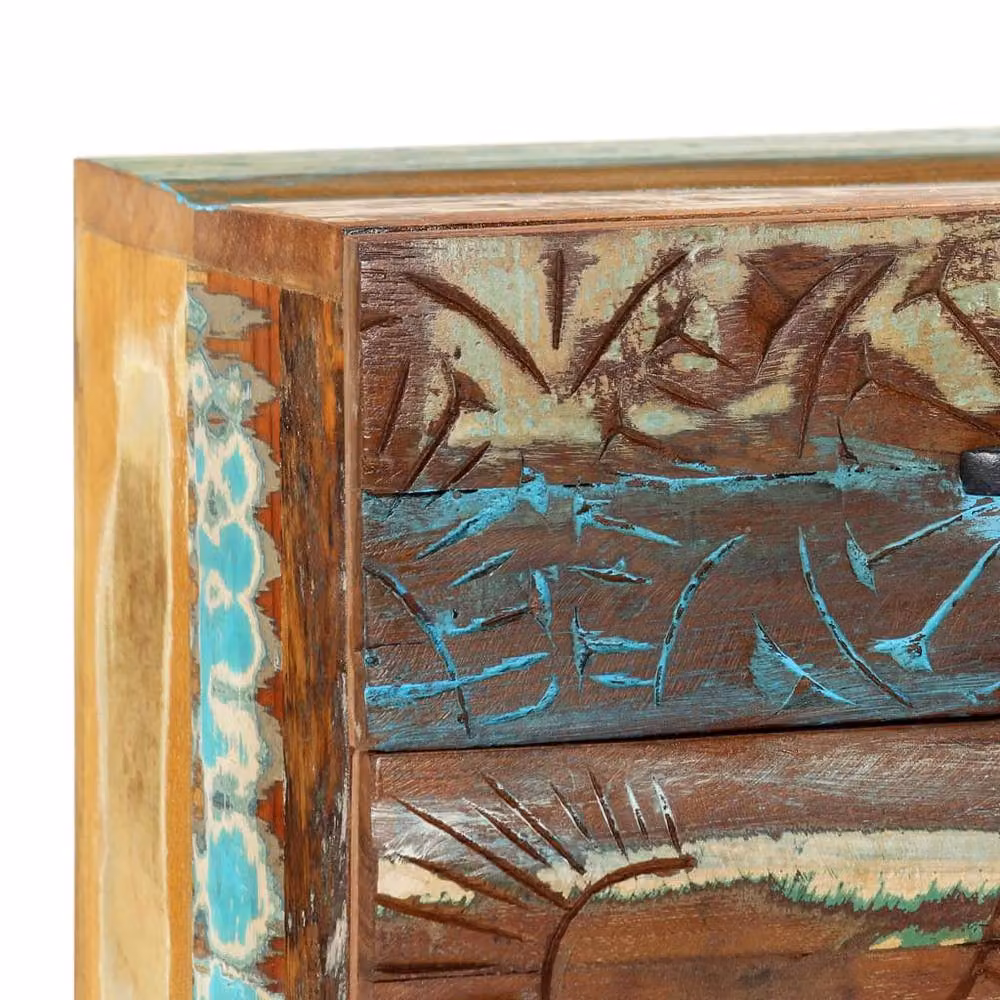 Berkfield Home Hand Carved Bedside Cabinet in Multicolour Solid Reclaimed Wood, W/D/H: 40 x 30 x 50 cm – 6