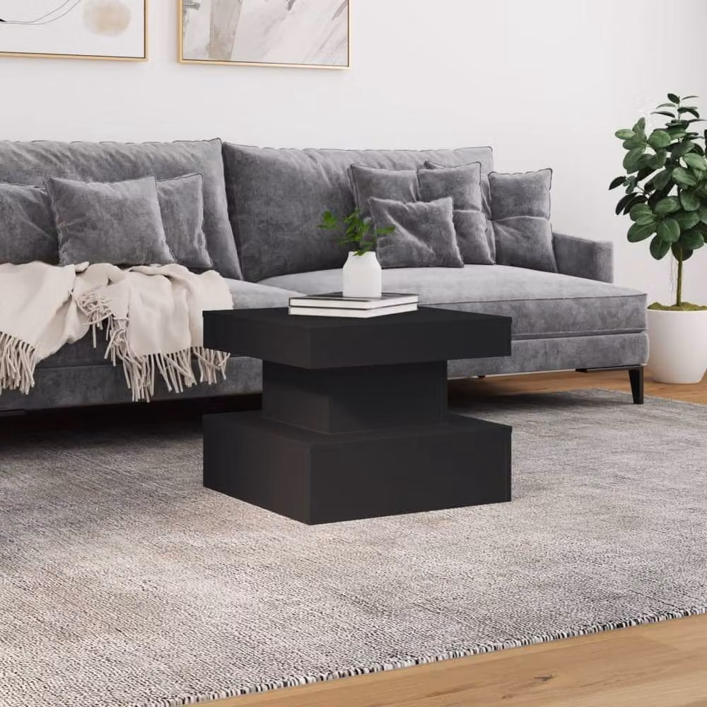 Berkfield Home Modern Black Square Coffee Table with LED Lights W/D/H: 50 x 50 x 40 cm – 4