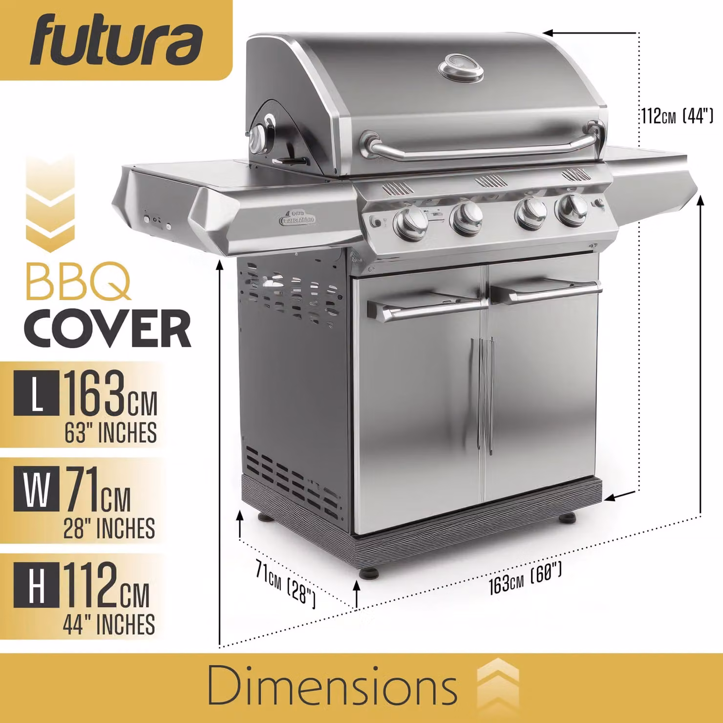 Futura Waterproof Heavy Duty BBQ Cover for Gas and Charcoal Grills, Black, W/D/H: 163 x 71 x 112 cm – 7