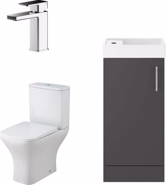 Balterley Gloss Grey Floor Standing Cloakroom Vanity Unit with Tap and Toilet – 1