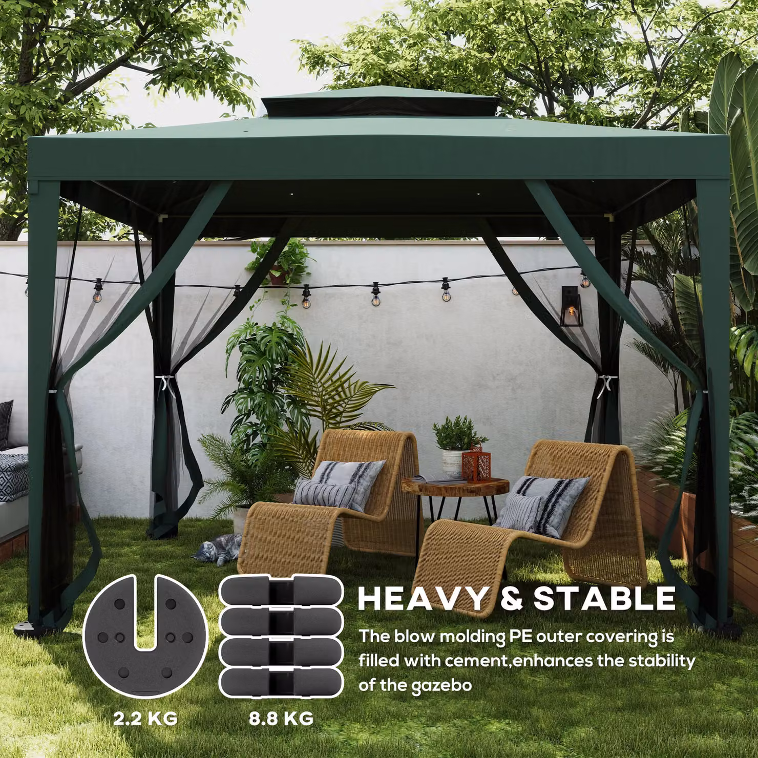 Outsunny Black Concrete Gazebo and Canopy Tent Weight Set of 4, 8.8kg Total Weight – 8