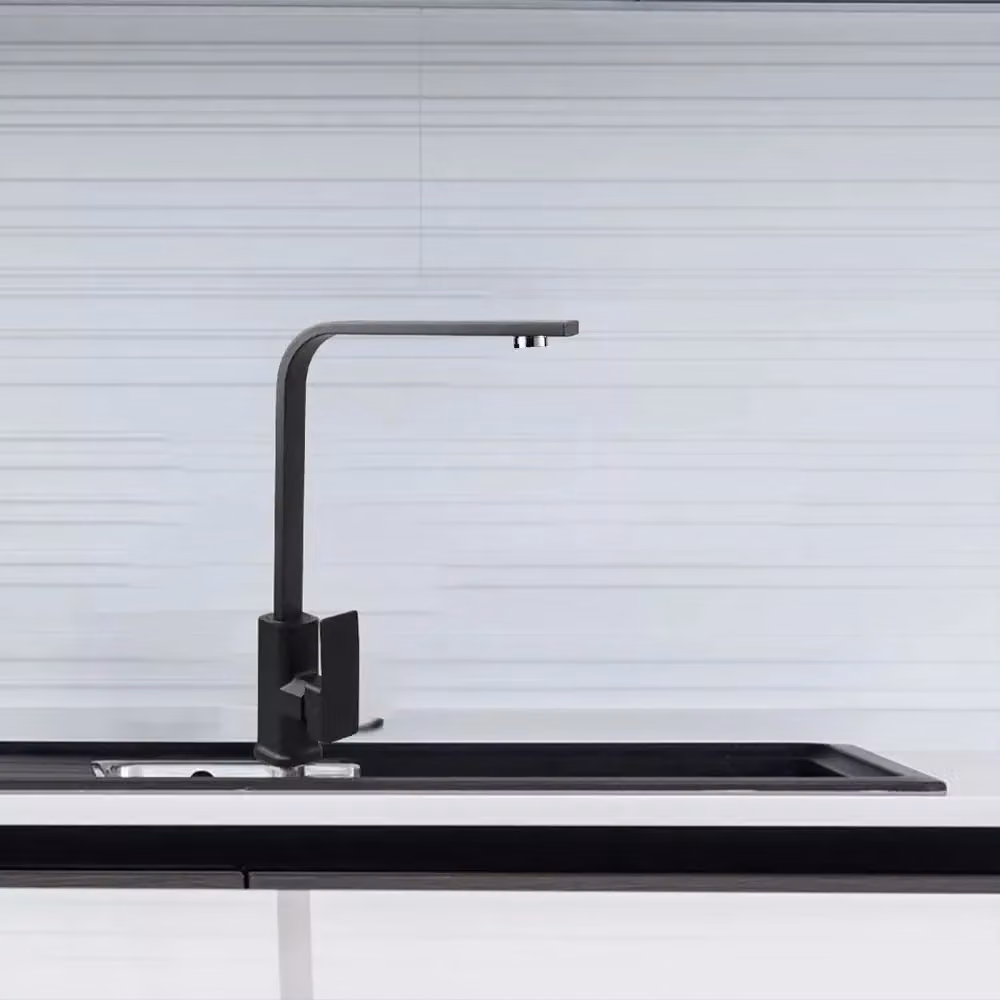 VOGREX Matt Black Single Lever Kitchen Sink Mixer Tap with Swivel Spout – 3