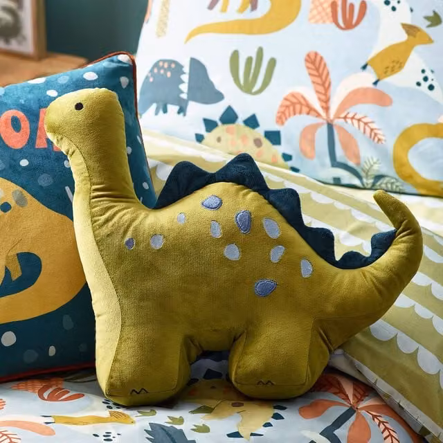 Little Furn Dino Kids Novelty Green Velvet and Polyester Filled Cushion – 1