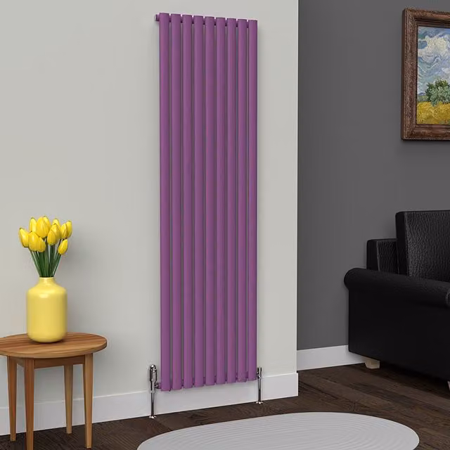 Lux Heat Oval Vertical Single Radiator in Pretty Plum Purple, H 180 cm x W 54 cm