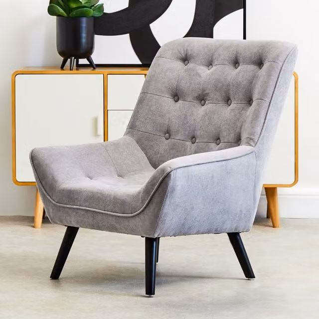 Orsina Modern Grey Linen Effect Accent Chair with Black Rubberwood Frame
