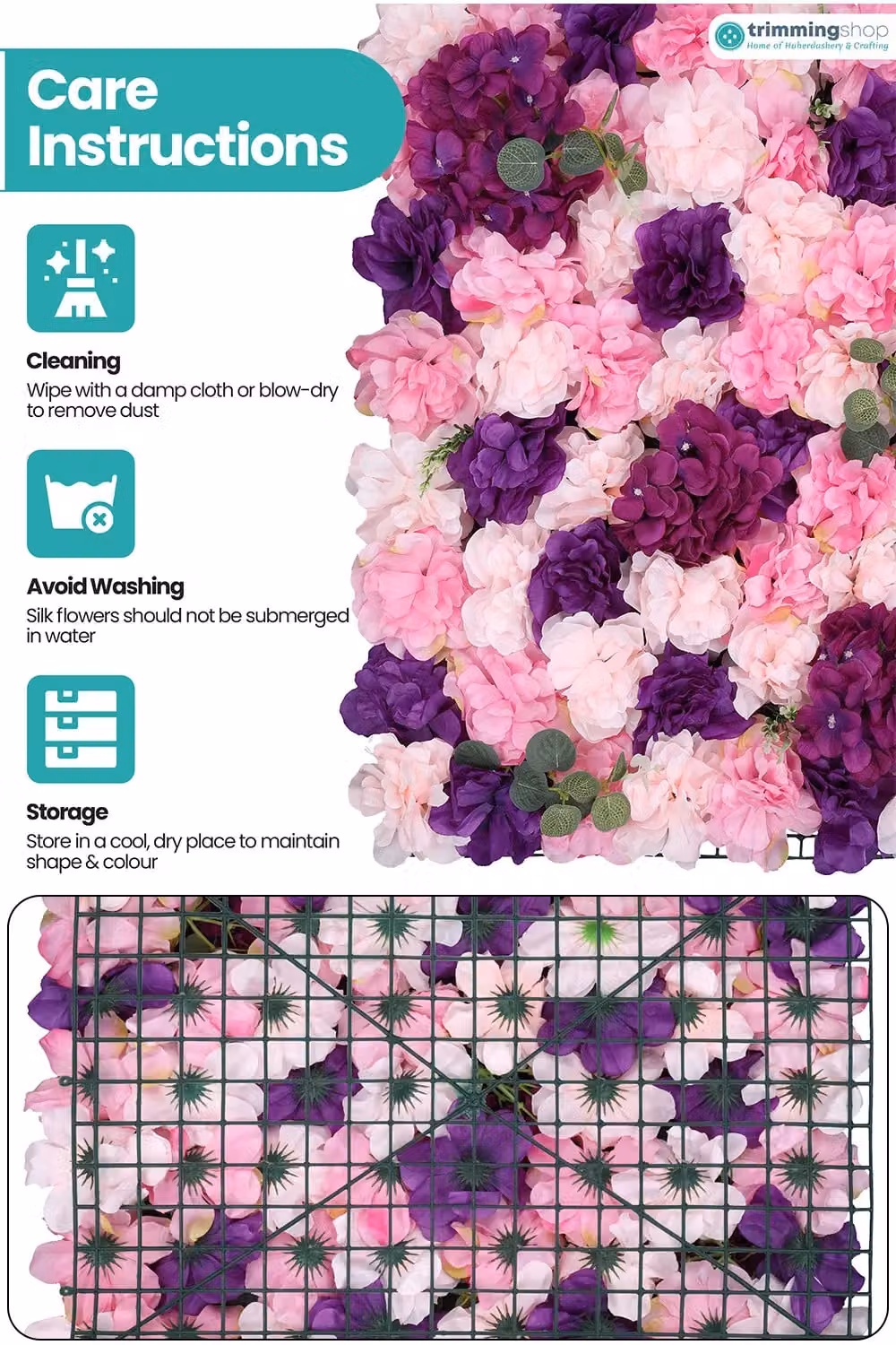 Neel Blue Decorative Artificial Floral Wall Panel for Wedding Photo Backgrounds in Blue and Pink, W: 60.0 cm, H: 40.0 cm – 3