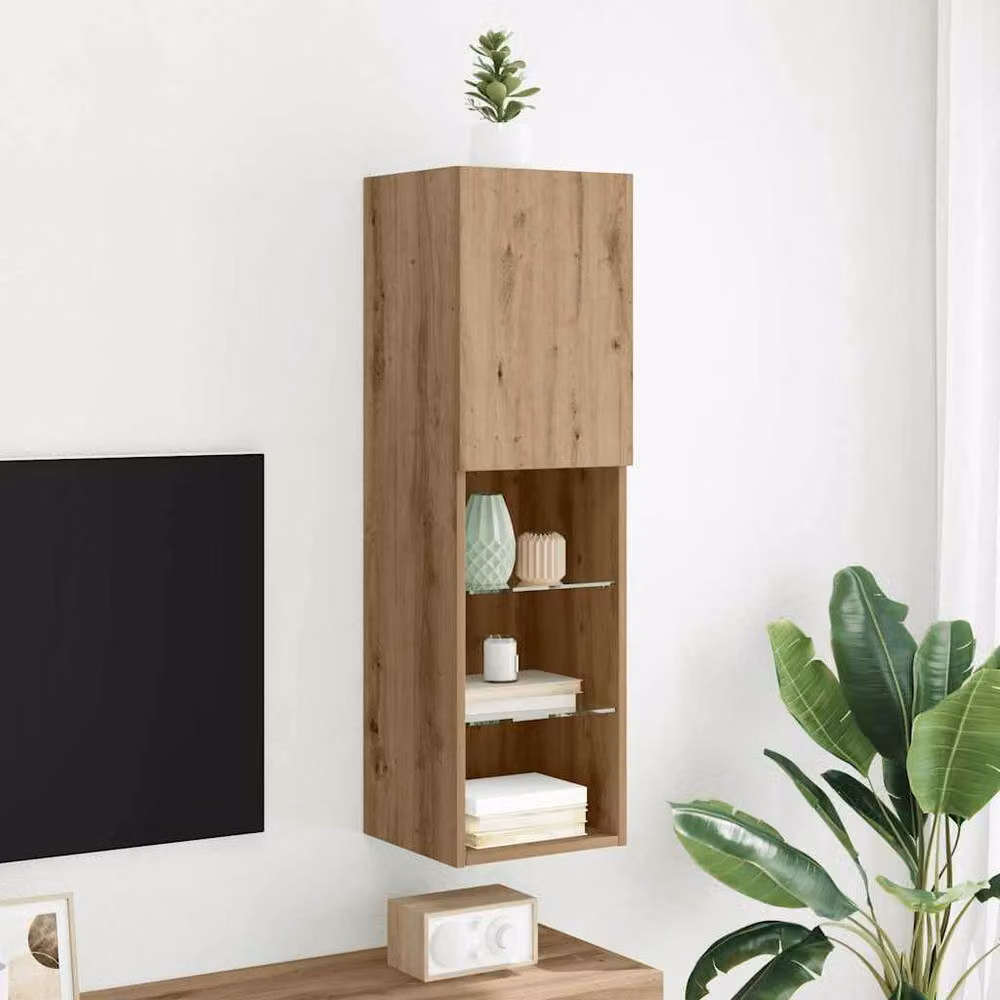Berkfield Home Modern Artisan Oak TV Cabinet with LED Lights in Brown, W/D/H: 30.5 x 30.0 x 102.0 cm – 2