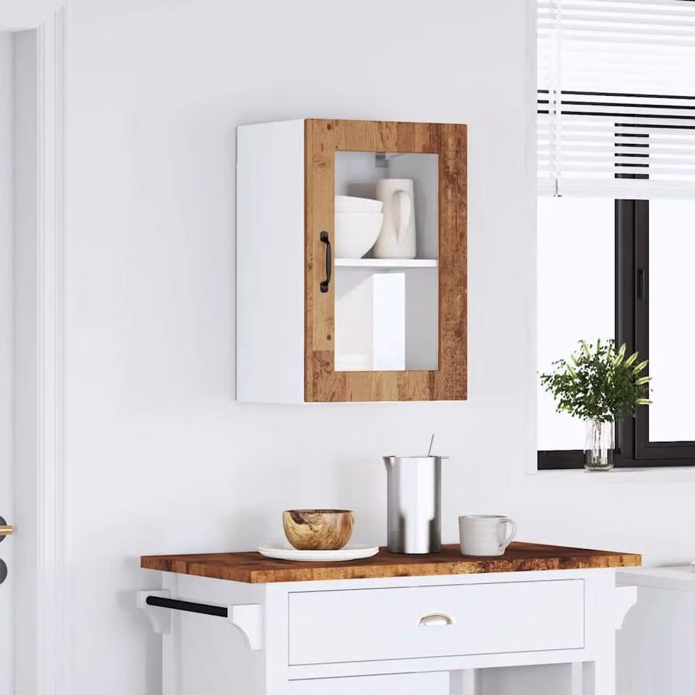 Berkfield Home Porto Old Wood Kitchen Wall Cabinet with Glass Doors in Brown – 2