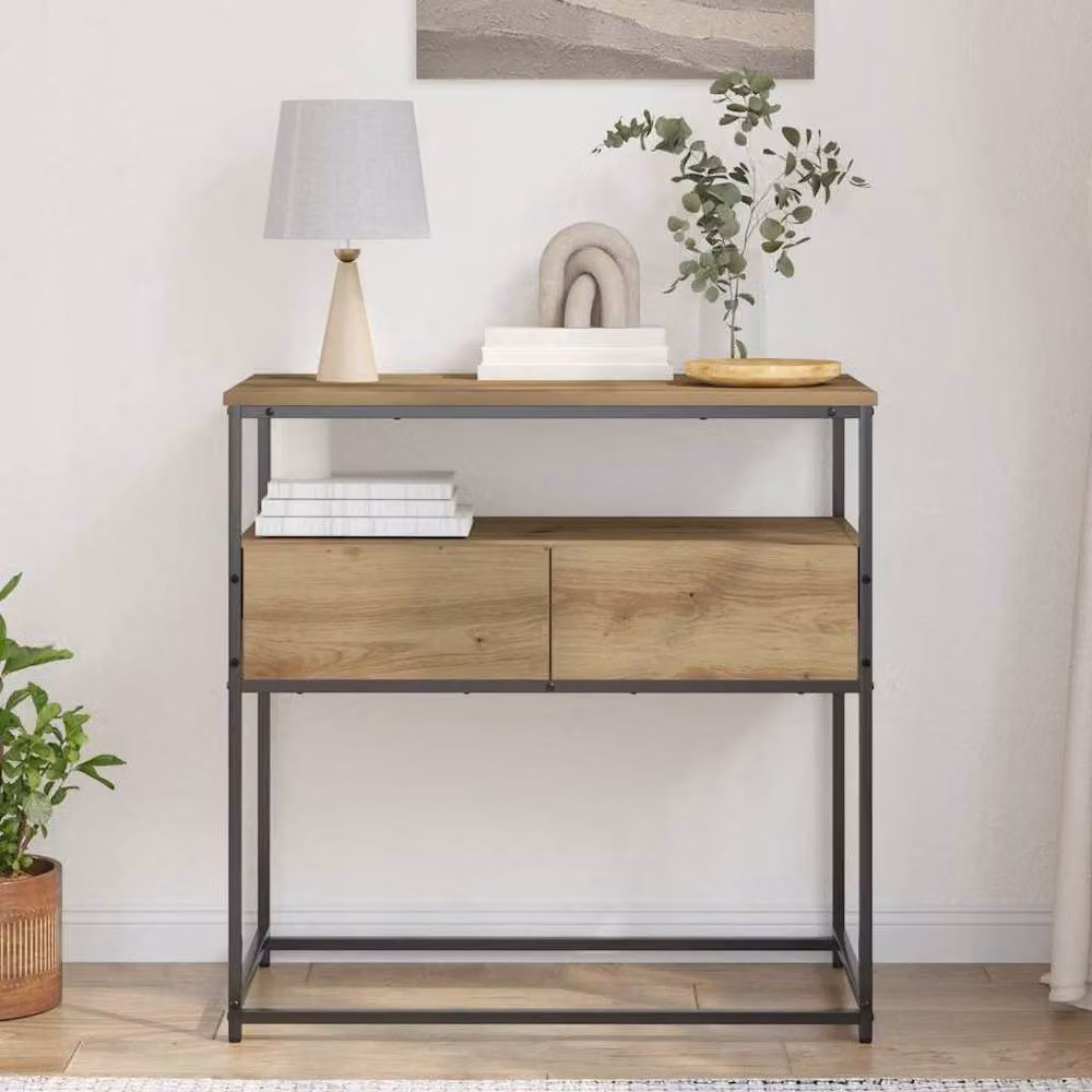 Berkfield Home Artisan Oak Console Table in Brown, W/D/H: 75 x 40 x 75 cm – 2