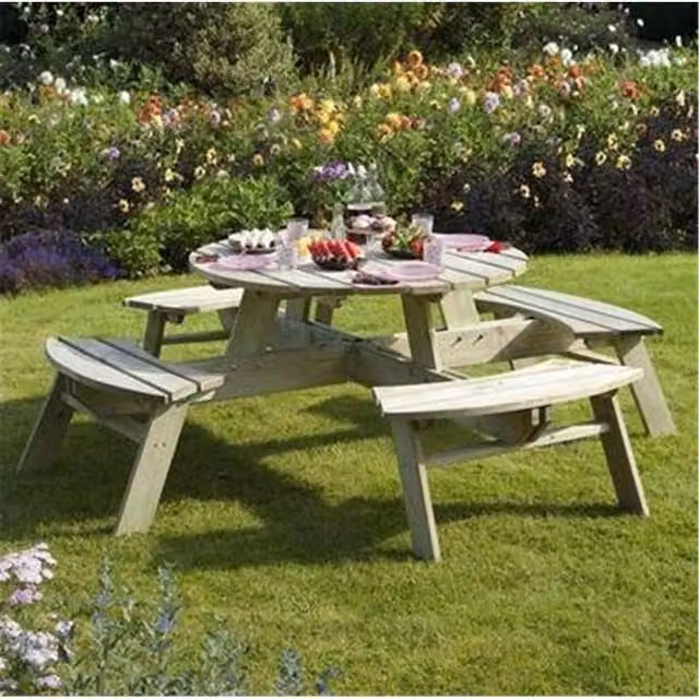 Cheshire Deluxe Round Picnic Garden Table in Light Oak