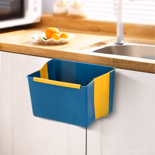 Lifeideas Blue Plastic Foldable Hanging Kitchen Waste Bin with Flip Lid