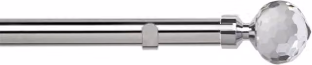 New Edge Blinds Bella Finial 28mm Metal Eyelet Curtain Pole Set in Metallic Silver, Length: 260 cm